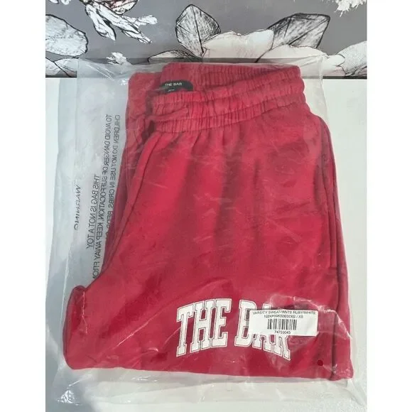 The Bar Varsity Ruby and White Sweatpants